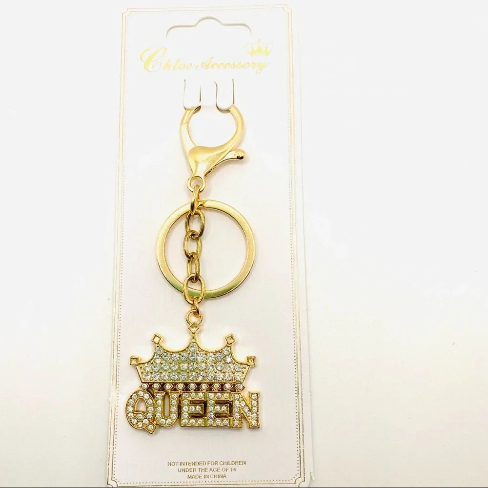Purse Charm Key Chain Queen Crystals set in Golden tone. HIGH QUALITY CRYSTALS!